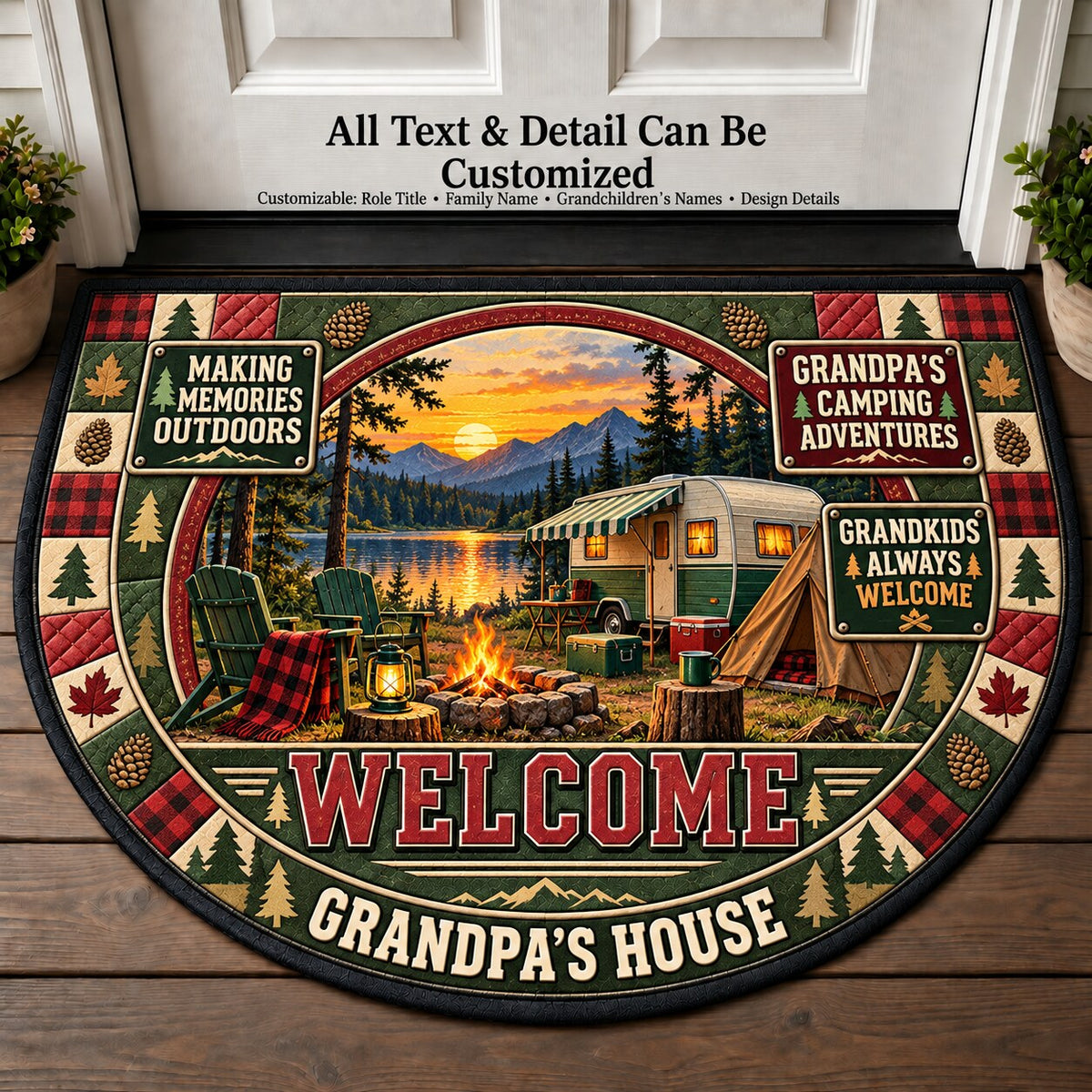 Grandpa's Camping Adventures Personalized Half Round Mat | 5To9Vibe