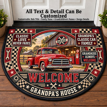 Grandpa's Classic Car Family Personalized Half Round Mat | 5To9Vibe