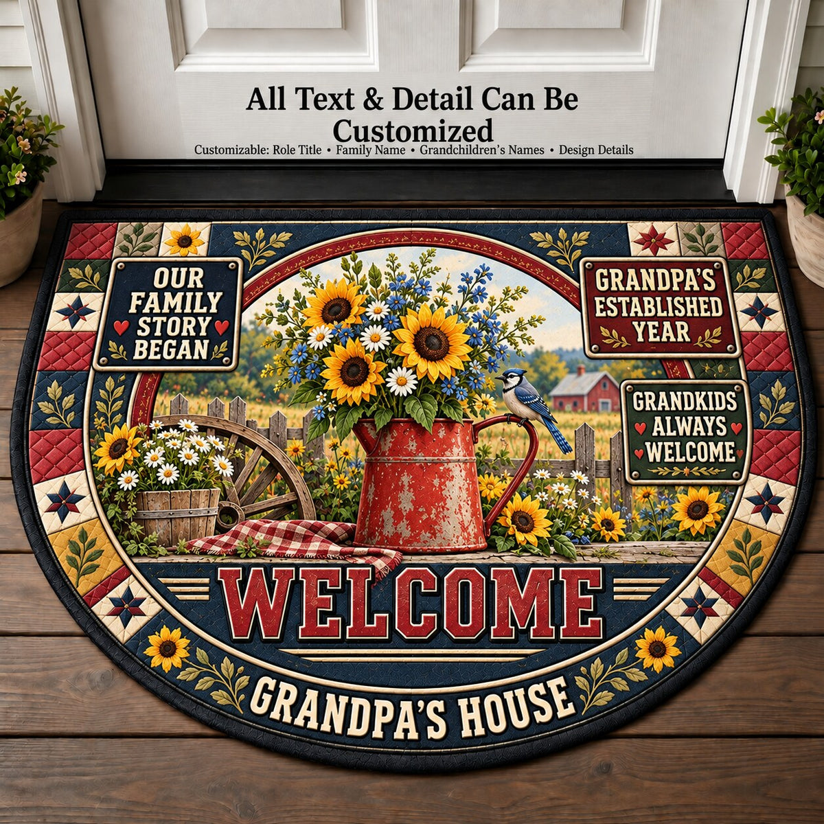 Grandpa's Established Year Personalized Half Round Mat | 5To9Vibe
