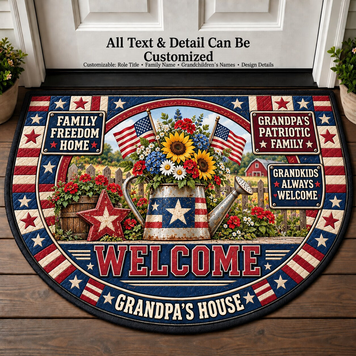 Grandpa's Patriotic Family Personalized Half Round Mat | 5To9Vibe