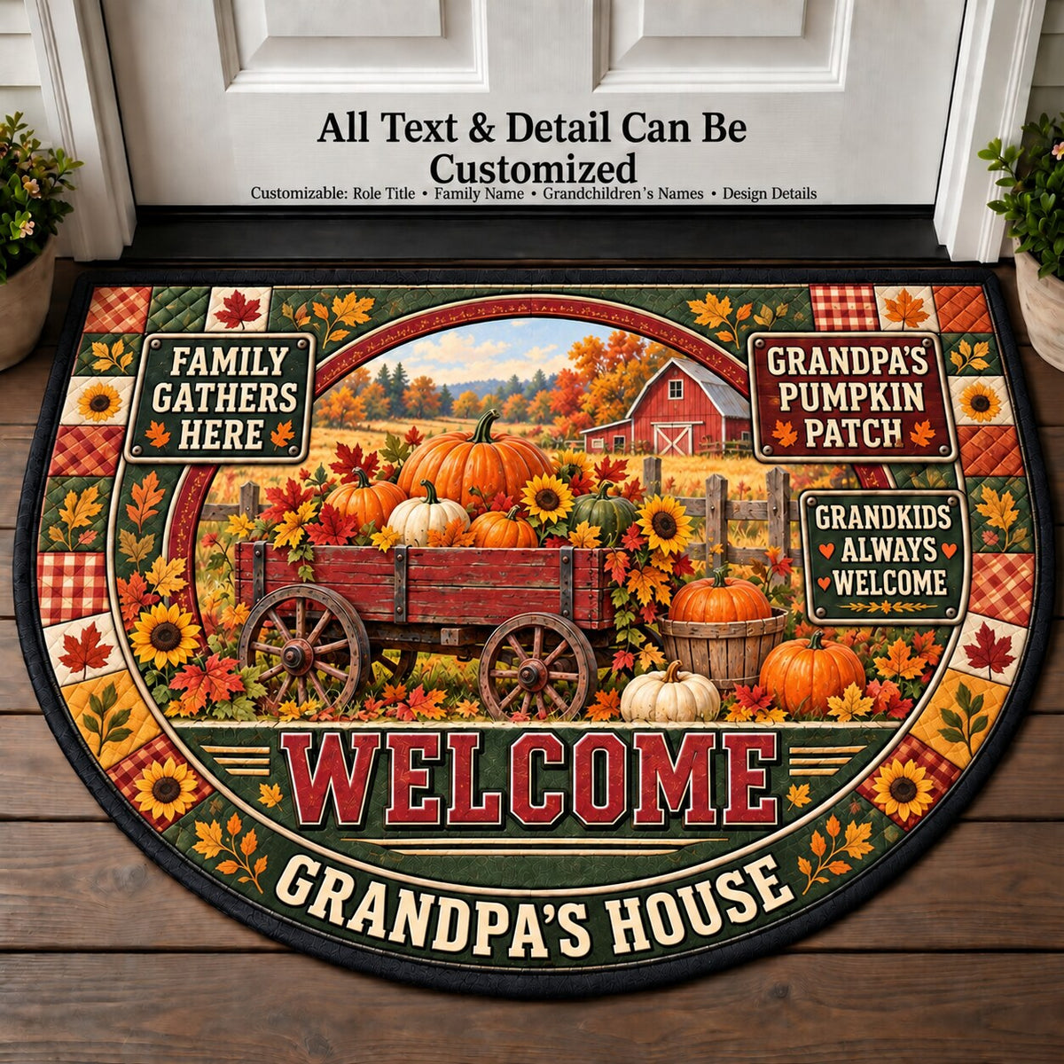Grandpa's Pumpkin Patch Personalized Half Round Mat | 5To9Vibe