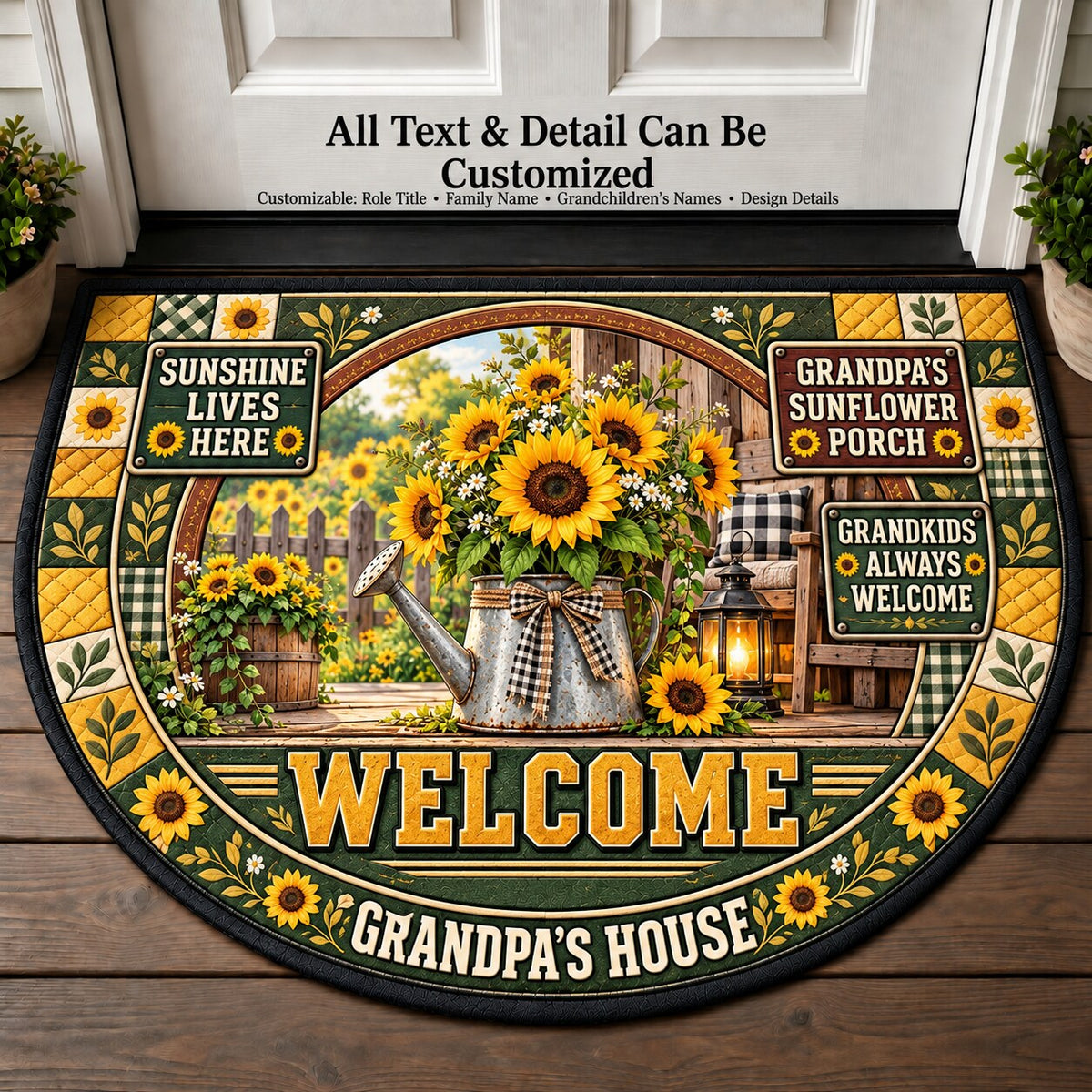 Grandpa's Sunflower Porch Personalized Half Round Mat | 5To9Vibe