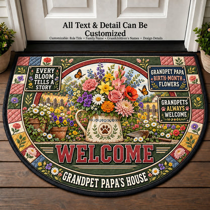 Grandpet Papa's Birth Month Flowers Personalized Half Round Mat | 5To9Vibe