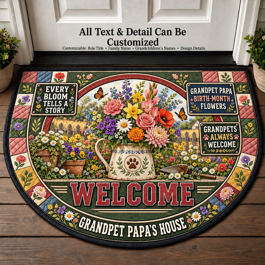 Grandpet Papa's Birth Month Flowers Personalized Half Round Mat | 5To9Vibe
