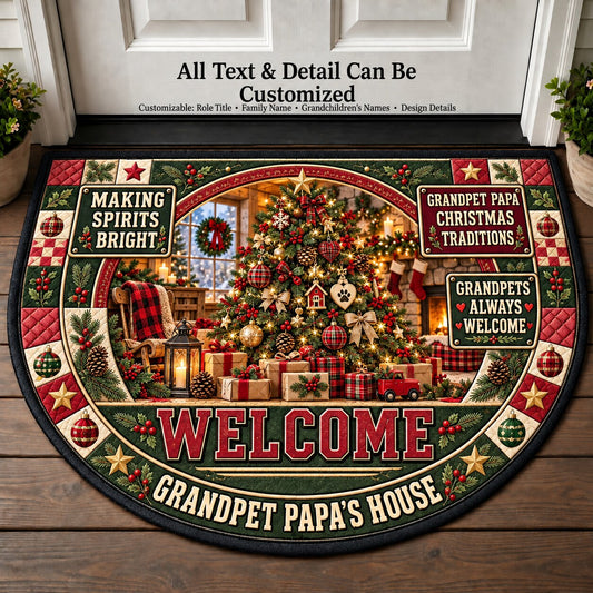 Grandpet Papa's Christmas Traditions Personalized Half Round Mat | 5To9Vibe