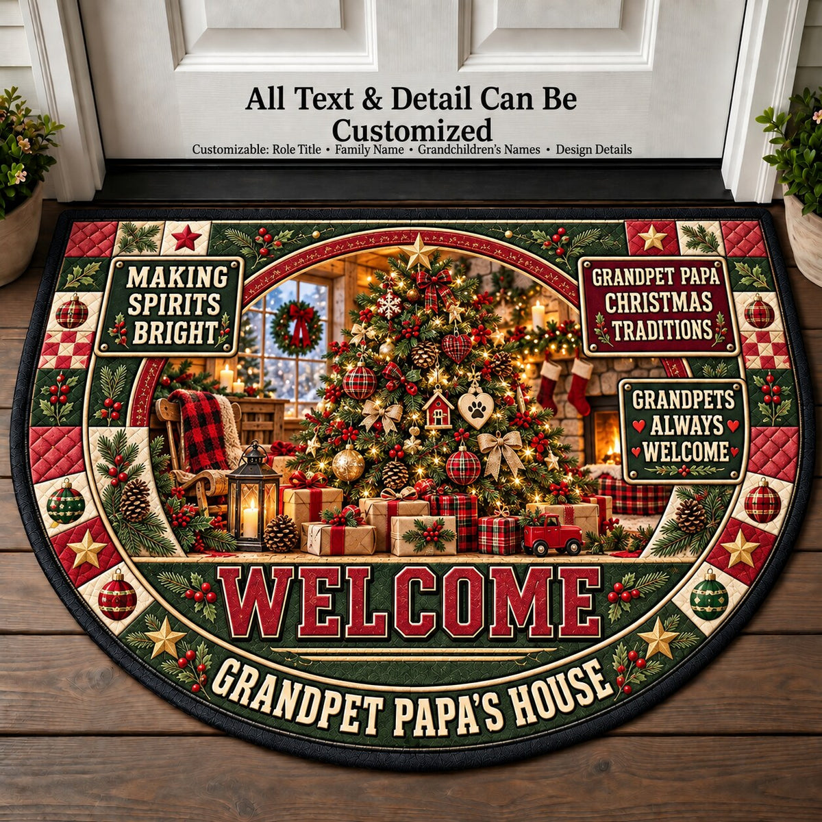Grandpet Papa's Christmas Traditions Personalized Half Round Mat | 5To9Vibe