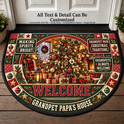 Grandpet Papa's Christmas Traditions Personalized Half Round Mat | 5To9Vibe