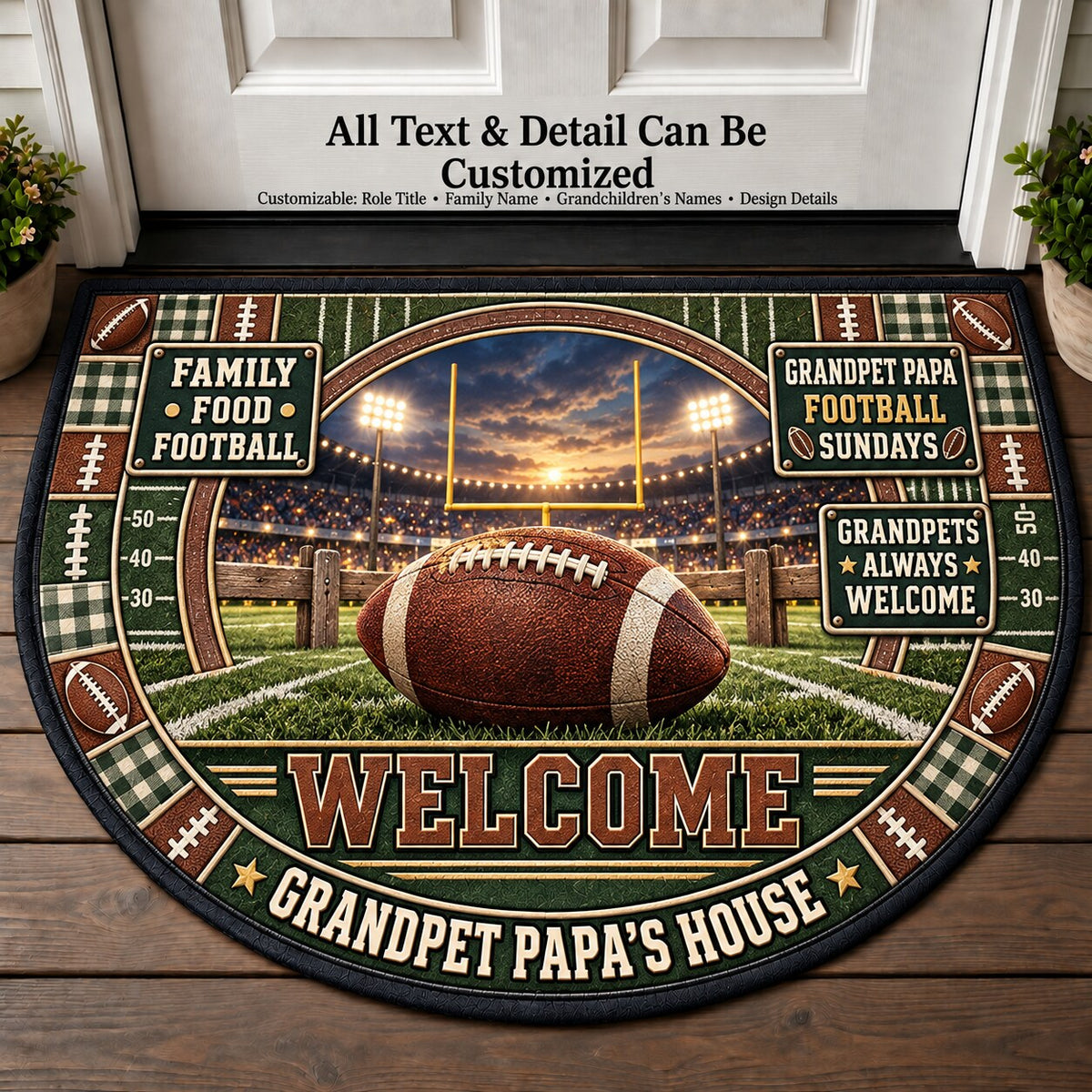 Grandpet Papa's Football Sundays Personalized Half Round Mat | 5To9Vibe