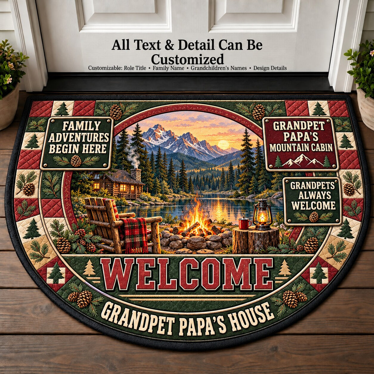 Grandpet Papa's Mountain Cabin Personalized Half Round Mat | 5To9Vibe