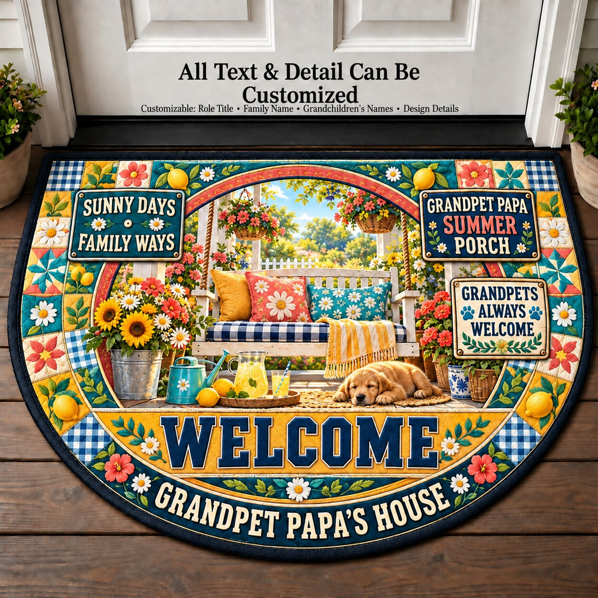 Grandpet Papa's Summer Porch Personalized Half Round Mat | 5To9Vibe