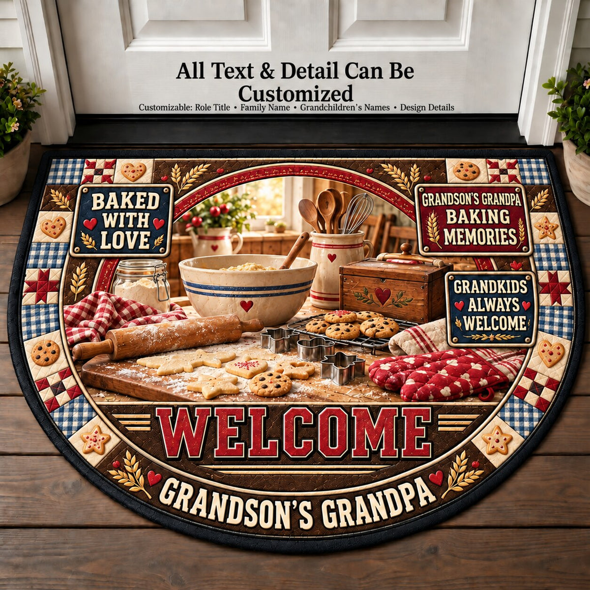 Grandson's Grandpa's Baking Memories Personalized Half Round Mat | 5To9Vibe