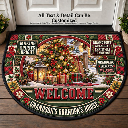 Grandson's Grandpa's Christmas Traditions Personalized Half Round Mat | 5To9Vibe