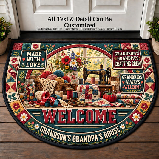 Grandson's Grandpa's Crafting Crew Personalized Half Round Mat | 5To9Vibe
