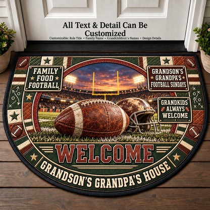 Grandson's Grandpa's Football Sundays Personalized Half Round Mat | 5To9Vibe