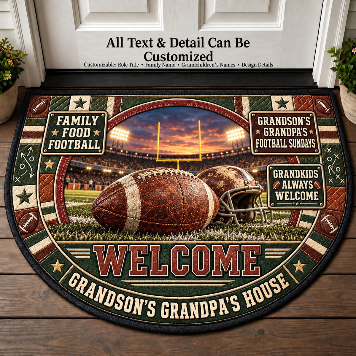 Grandson's Grandpa's Football Sundays Personalized Half Round Mat | 5To9Vibe