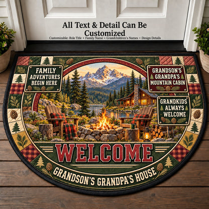 Grandson's Grandpa's Mountain Cabin Personalized Half Round Mat | 5To9Vibe