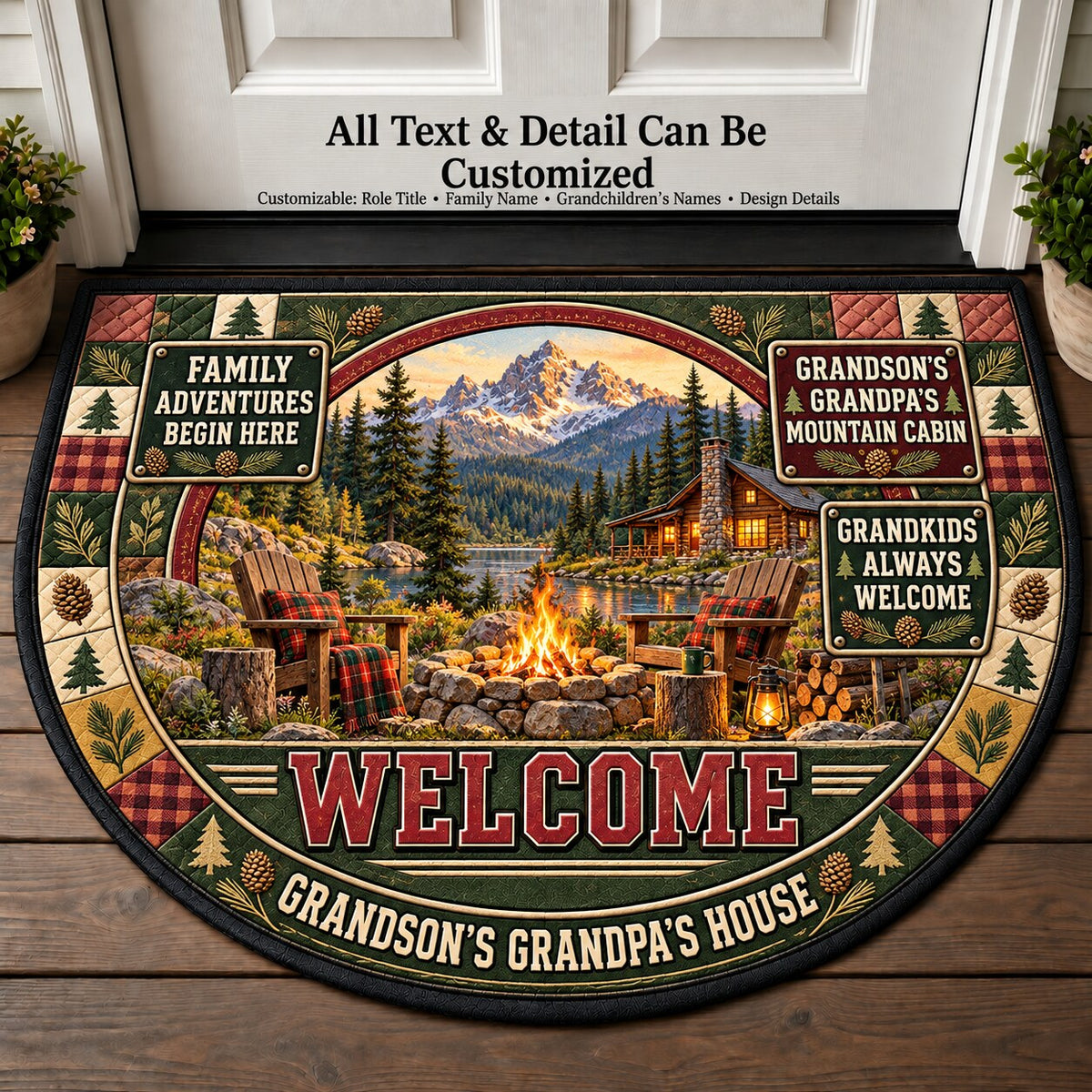 Grandson's Grandpa's Mountain Cabin Personalized Half Round Mat | 5To9Vibe