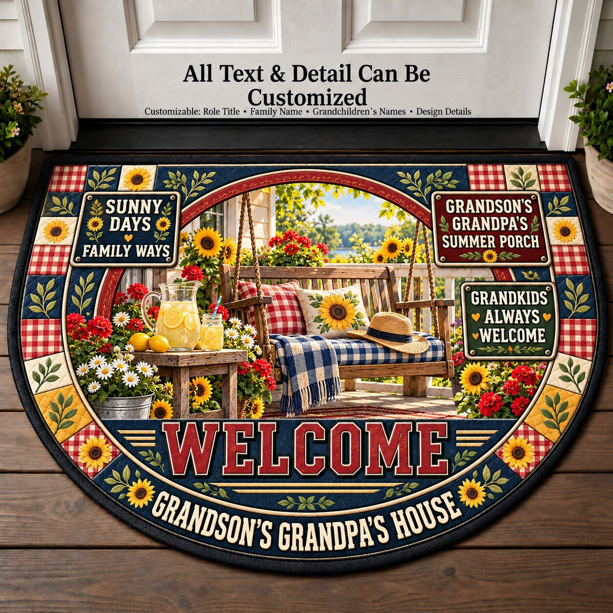 Grandson's Grandpa's Summer Porch Personalized Half Round Mat | 5To9Vibe