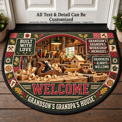 Grandson's Grandpa's Workshop Memories Personalized Half Round Mat | 5To9Vibe