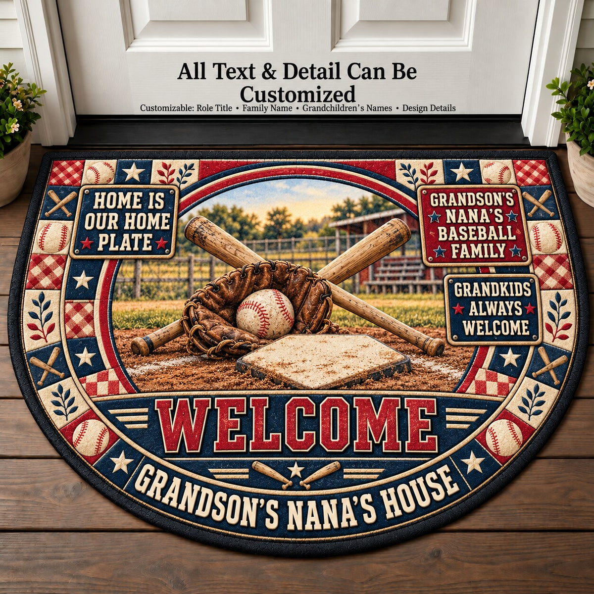 Grandson's Nana's Baseball Family Personalized Half Round Mat | 5To9Vibe