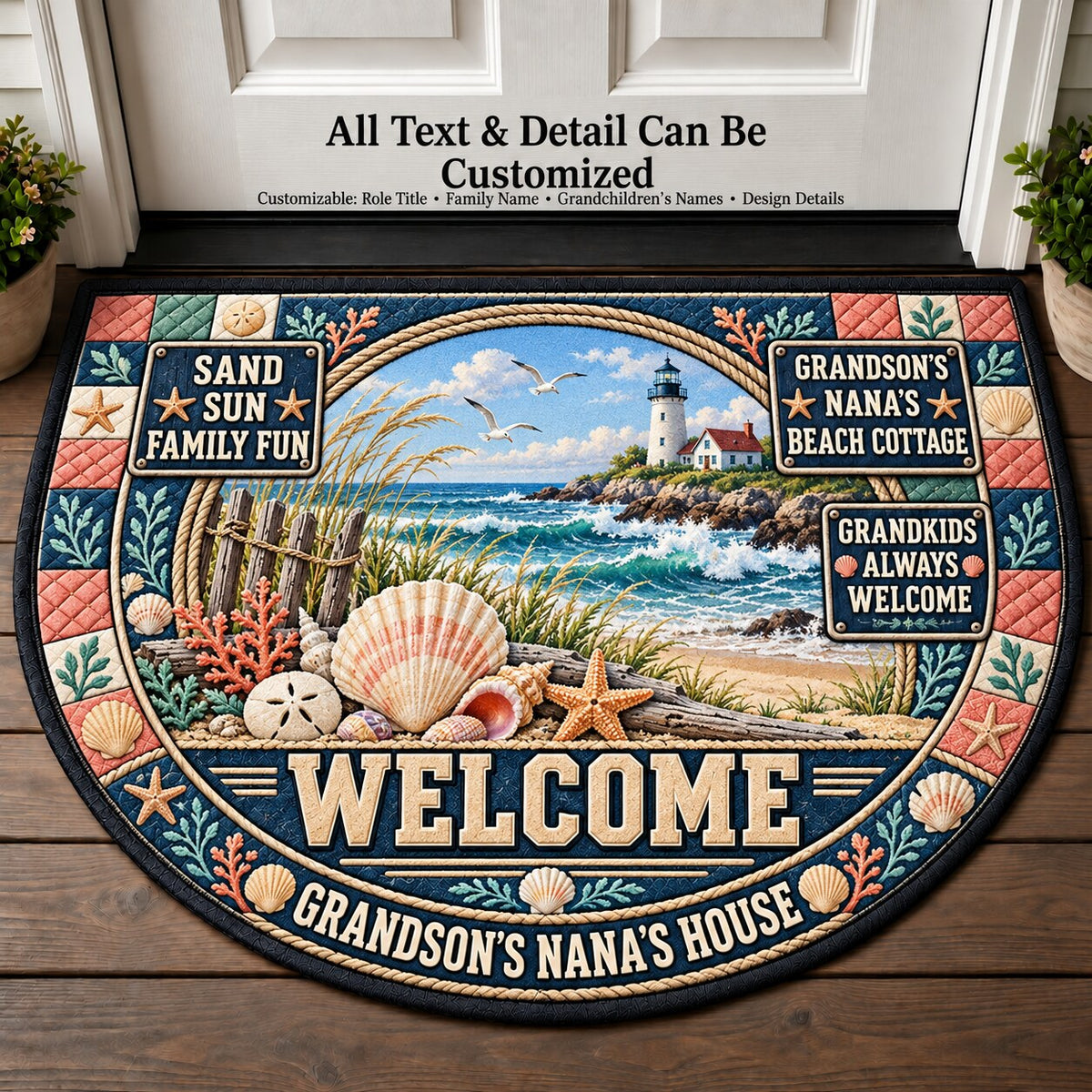 Grandson's Nana's Beach Cottage Personalized Half Round Mat | 5To9Vibe