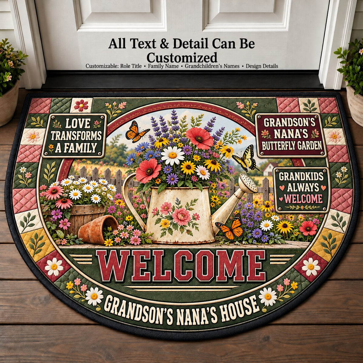 Grandson's Nana's Butterfly Garden Personalized Half Round Mat | 5To9Vibe