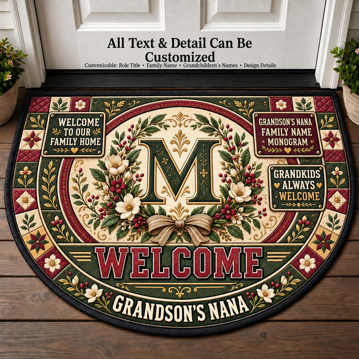 Grandson's Nana's Family Name Monogram Personalized Half Round Mat | 5To9Vibe