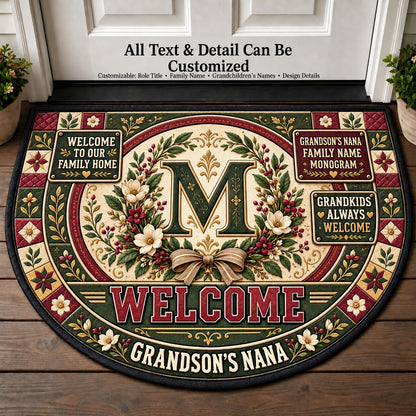 Grandson's Nana's Family Name Monogram Personalized Half Round Mat | 5To9Vibe
