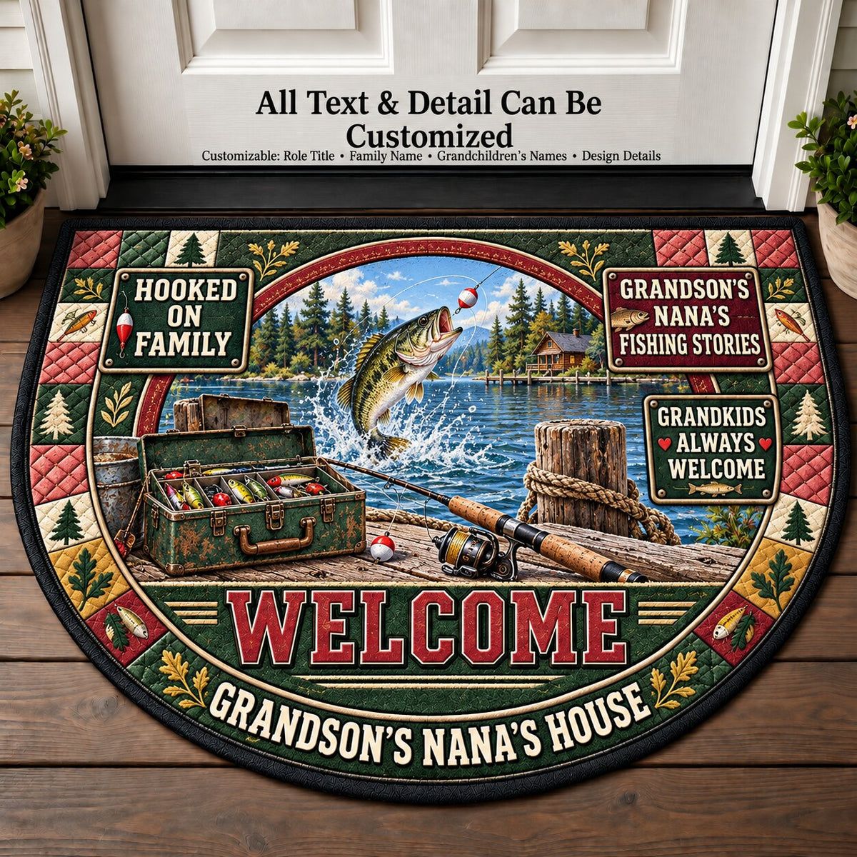 Grandson's Nana's Fishing Stories Personalized Half Round Mat | 5To9Vibe