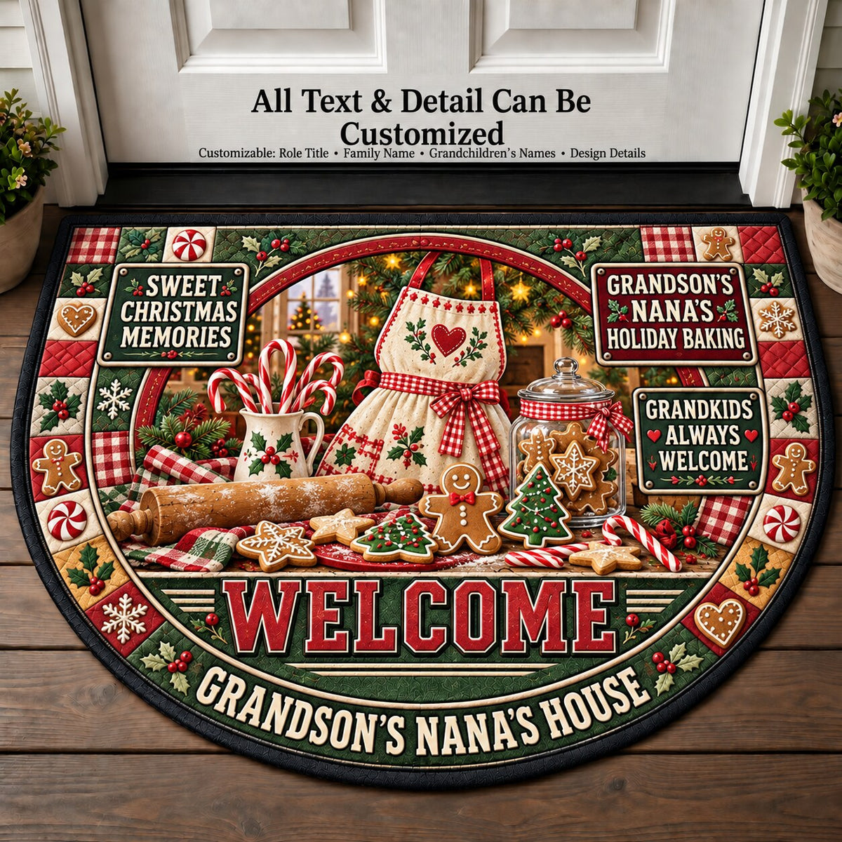 Grandson's Nana's Holiday Baking Personalized Half Round Mat | 5To9Vibe