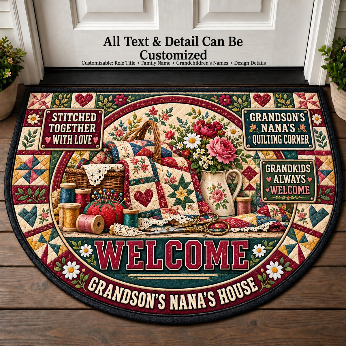 Grandson's Nana's Quilting Corner Personalized Half Round Mat | 5To9Vibe