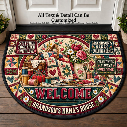 Grandson's Nana's Quilting Corner Personalized Half Round Mat | 5To9Vibe