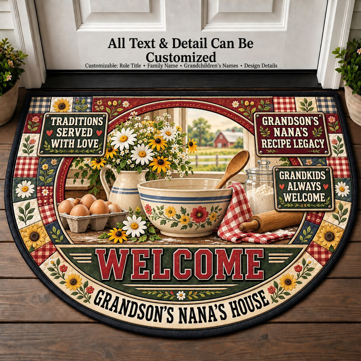 Grandson's Nana's Recipe Legacy Personalized Half Round Mat | 5To9Vibe