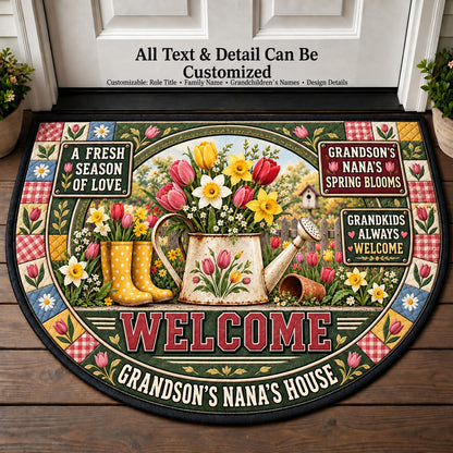 Grandson's Nana's Spring Blooms Personalized Half Round Mat | 5To9Vibe