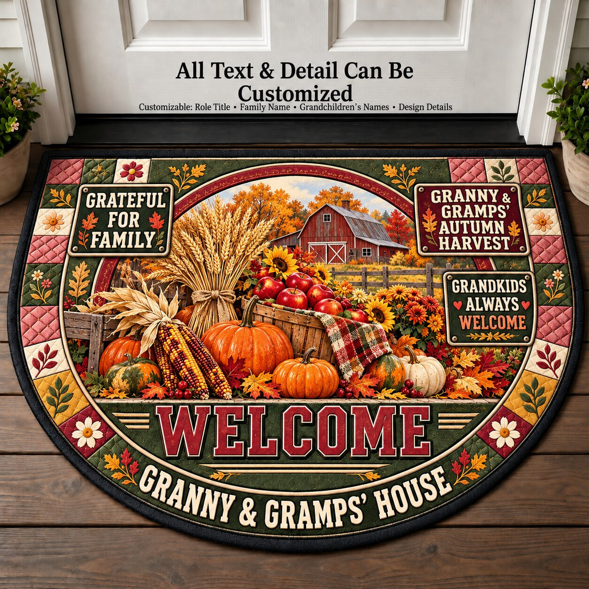 Granny & Gramps' Autumn Harvest Personalized Half Round Mat | 5To9Vibe
