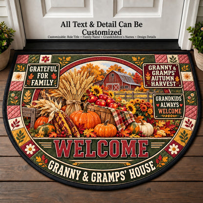 Granny & Gramps' Autumn Harvest Personalized Half Round Mat | 5To9Vibe