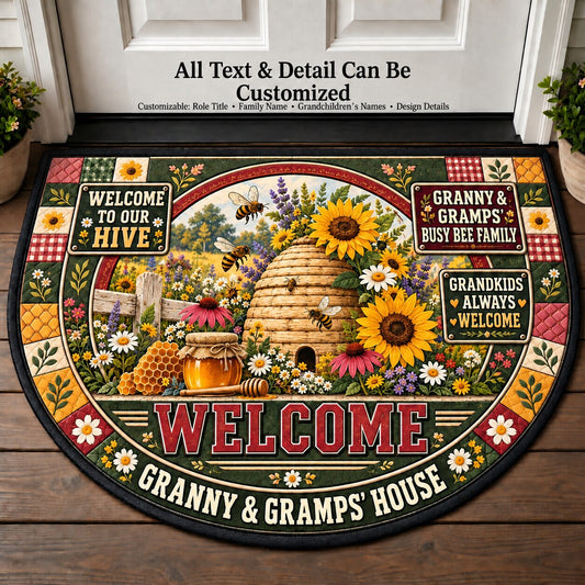 Granny & Gramps' Busy Bee Family Personalized Half Round Mat | 5To9Vibe