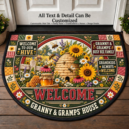 Granny & Gramps' Busy Bee Family Personalized Half Round Mat | 5To9Vibe