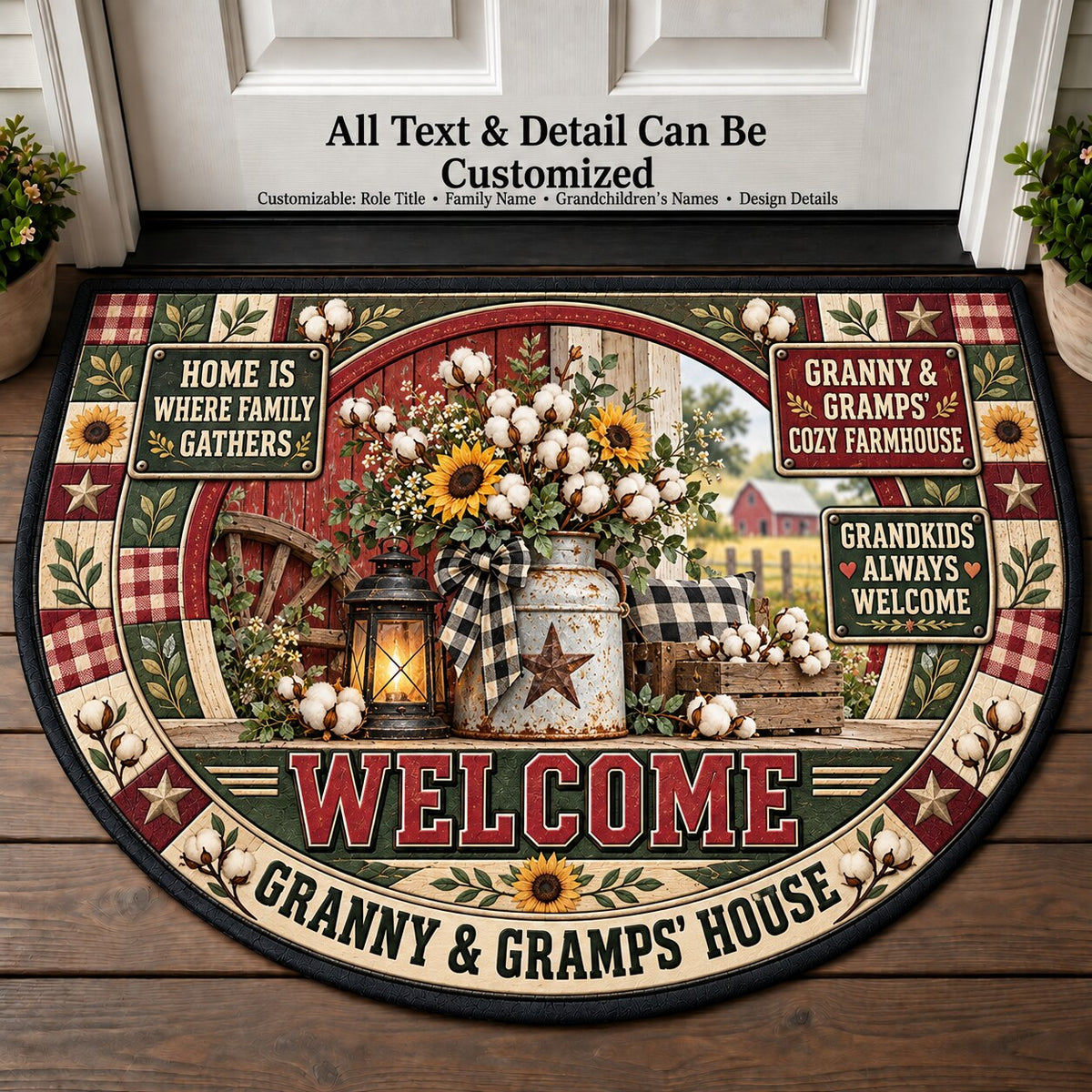 Granny & Gramps' Cozy Farmhouse Personalized Half Round Mat | 5To9Vibe