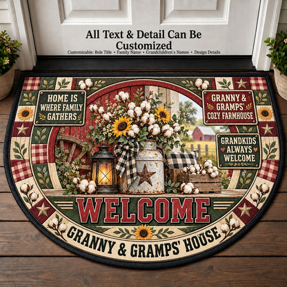 Granny & Gramps' Cozy Farmhouse Personalized Half Round Mat | 5To9Vibe