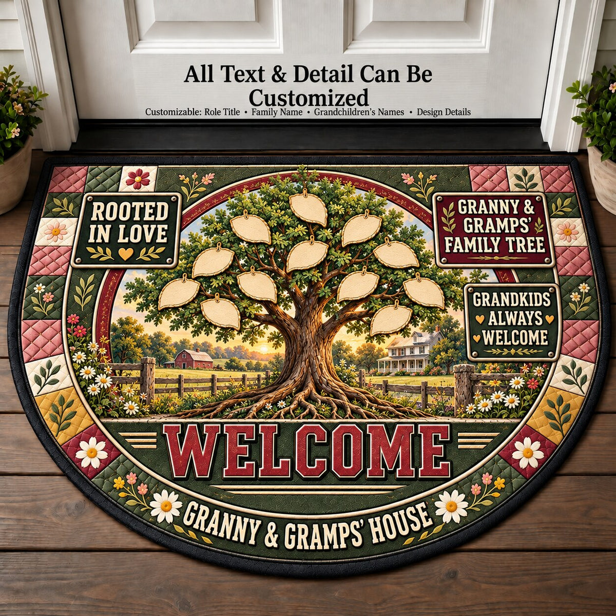 Granny & Gramps' Family Tree Personalized Half Round Mat | 5To9Vibe