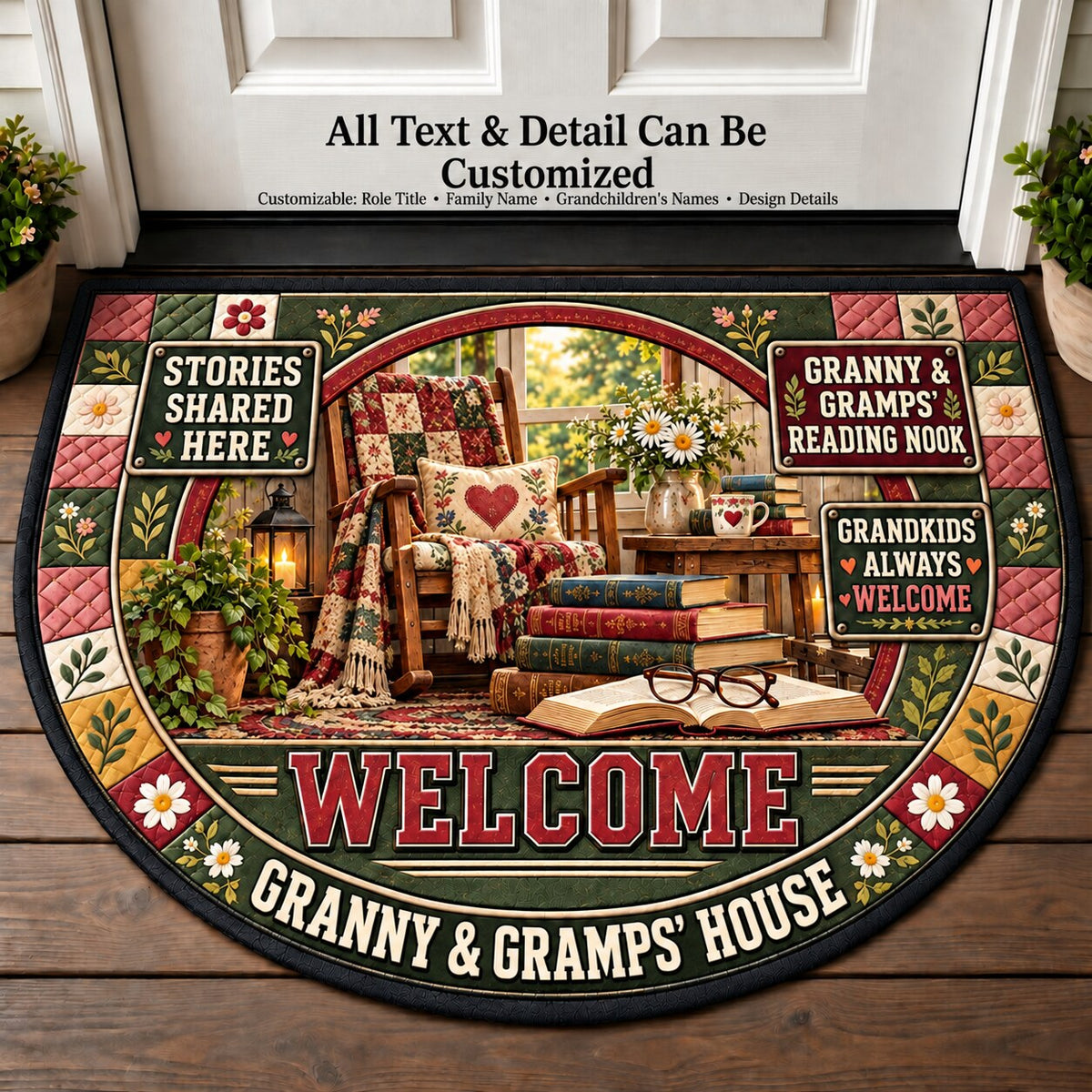Granny & Gramps' Reading Nook Personalized Half Round Mat | 5To9Vibe