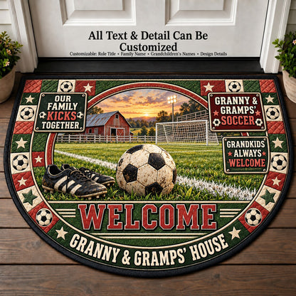 Granny & Gramps' Soccer Sidelines Personalized Half Round Mat | 5To9Vibe