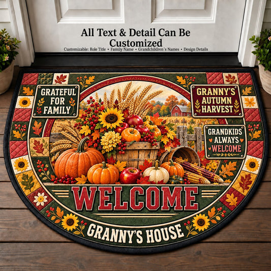 Granny's Autumn Harvest Personalized Half Round Mat | 5To9Vibe