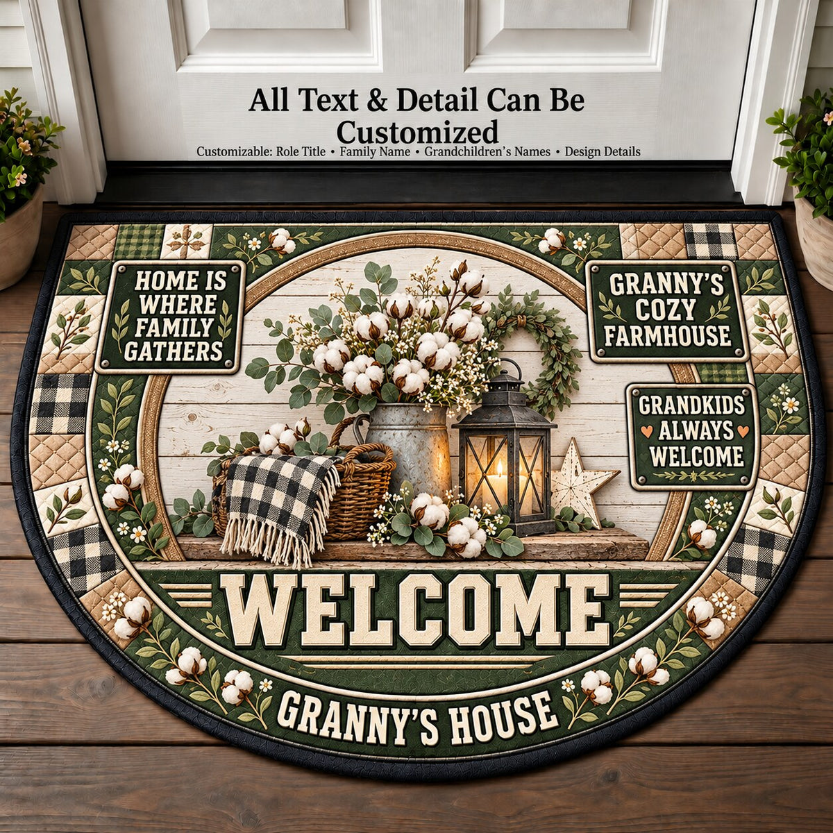 Granny's Cozy Farmhouse Personalized Half Round Mat | 5To9Vibe