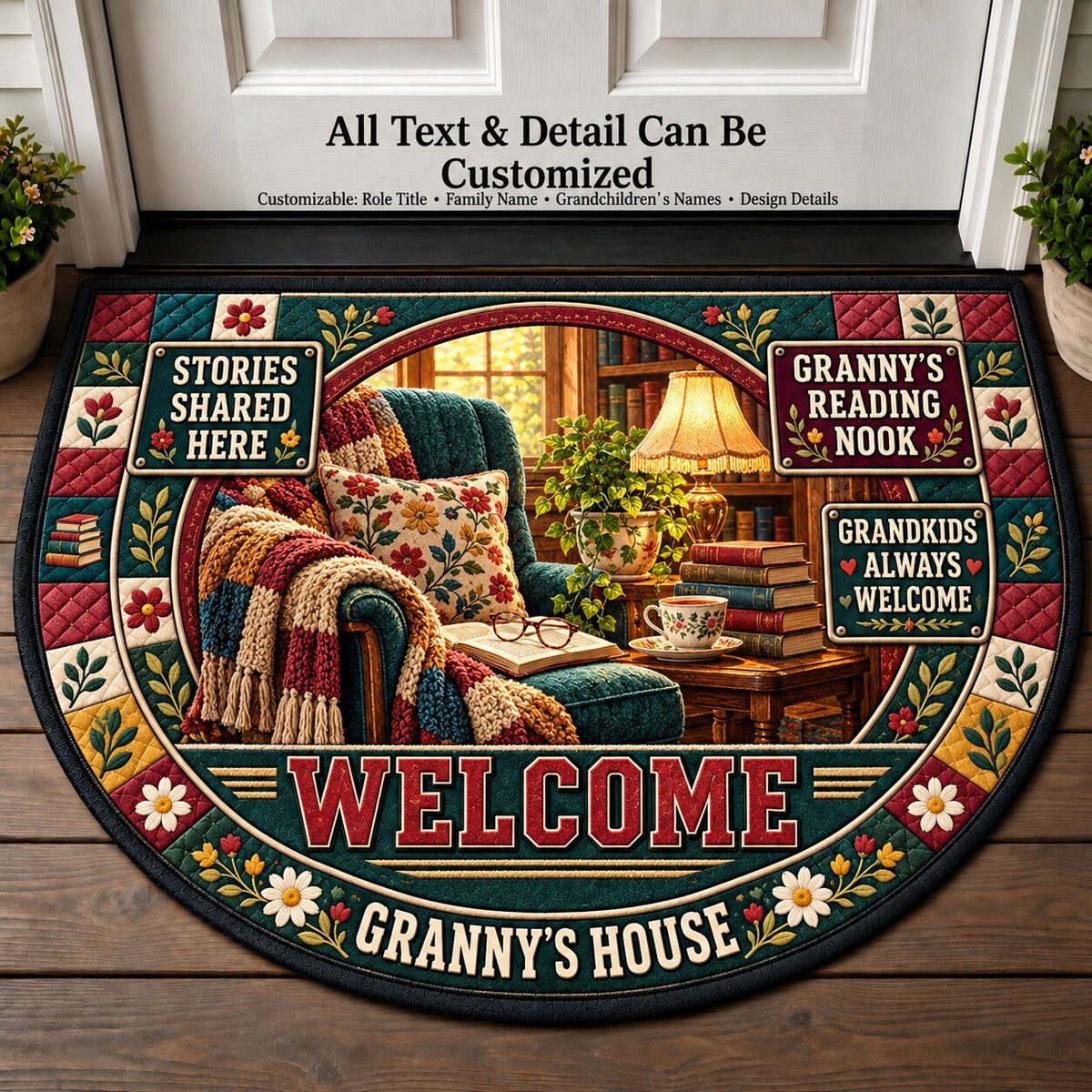 Granny's Reading Nook Personalized Half Round Mat | 5To9Vibe