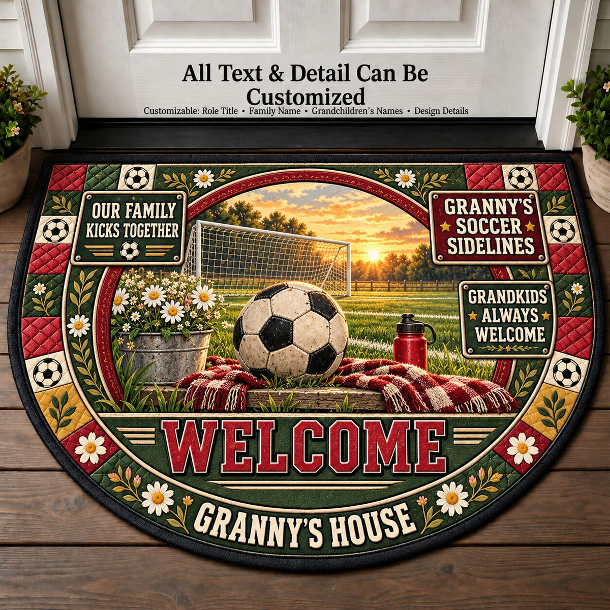 Granny's Soccer Sidelines Personalized Half Round Mat | 5To9Vibe