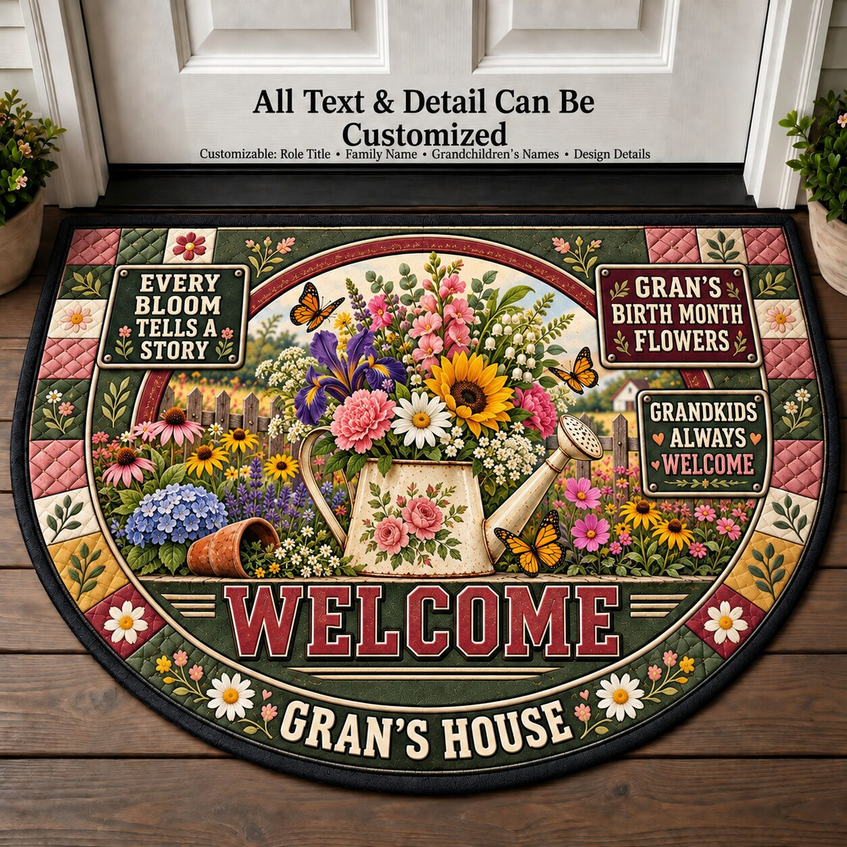 Gran's Birth Month Flowers Personalized Half Round Mat | 5To9Vibe