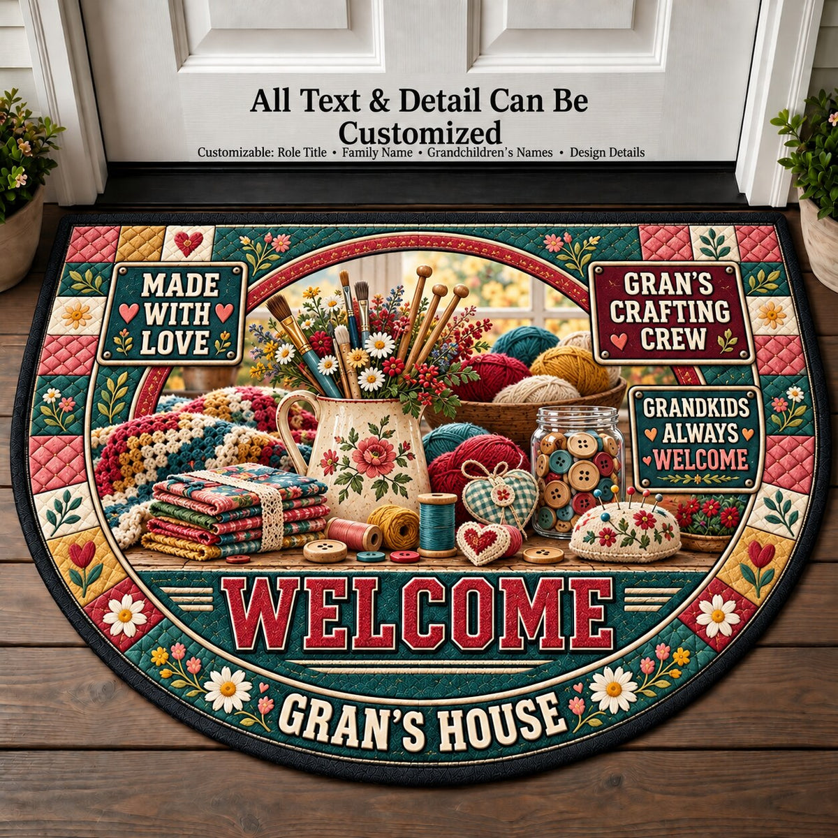 Gran's Crafting Crew Personalized Half Round Mat | 5To9Vibe