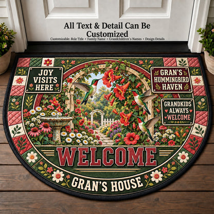 Gran's Hummingbird Haven Personalized Half Round Mat | 5To9Vibe
